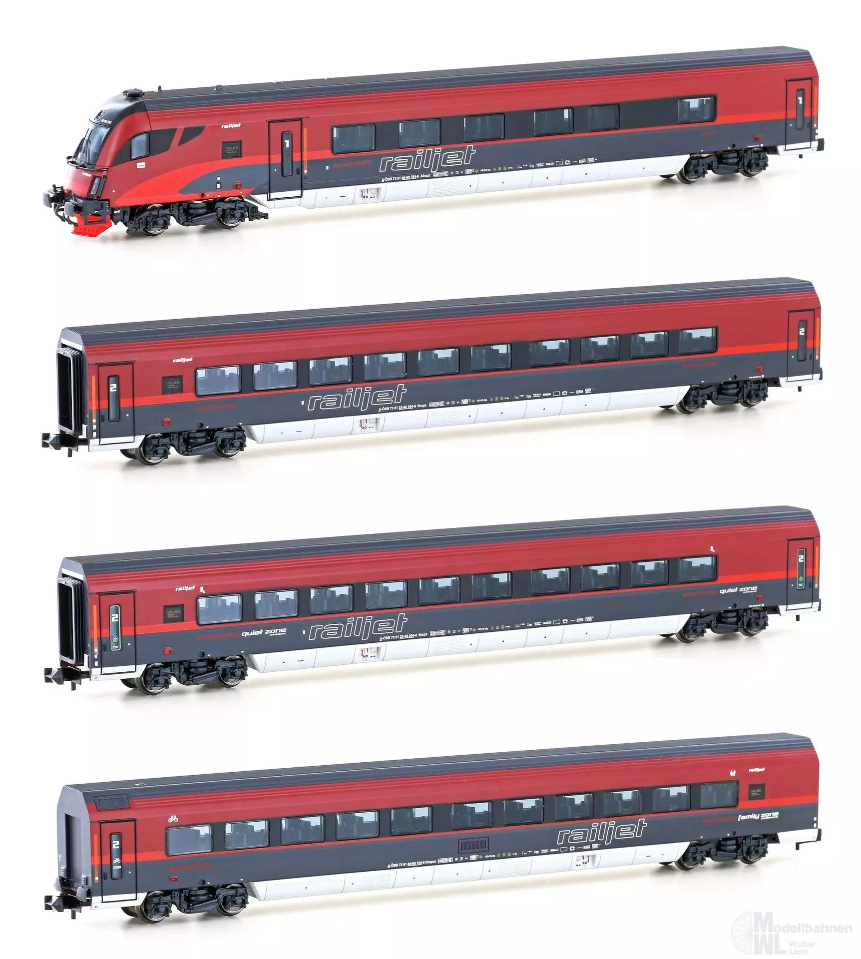 Hobbytrain 25228 - Personenwagen Set ÖBB Railjet Ep.VI 4.tlg. Set 1 N 1:160