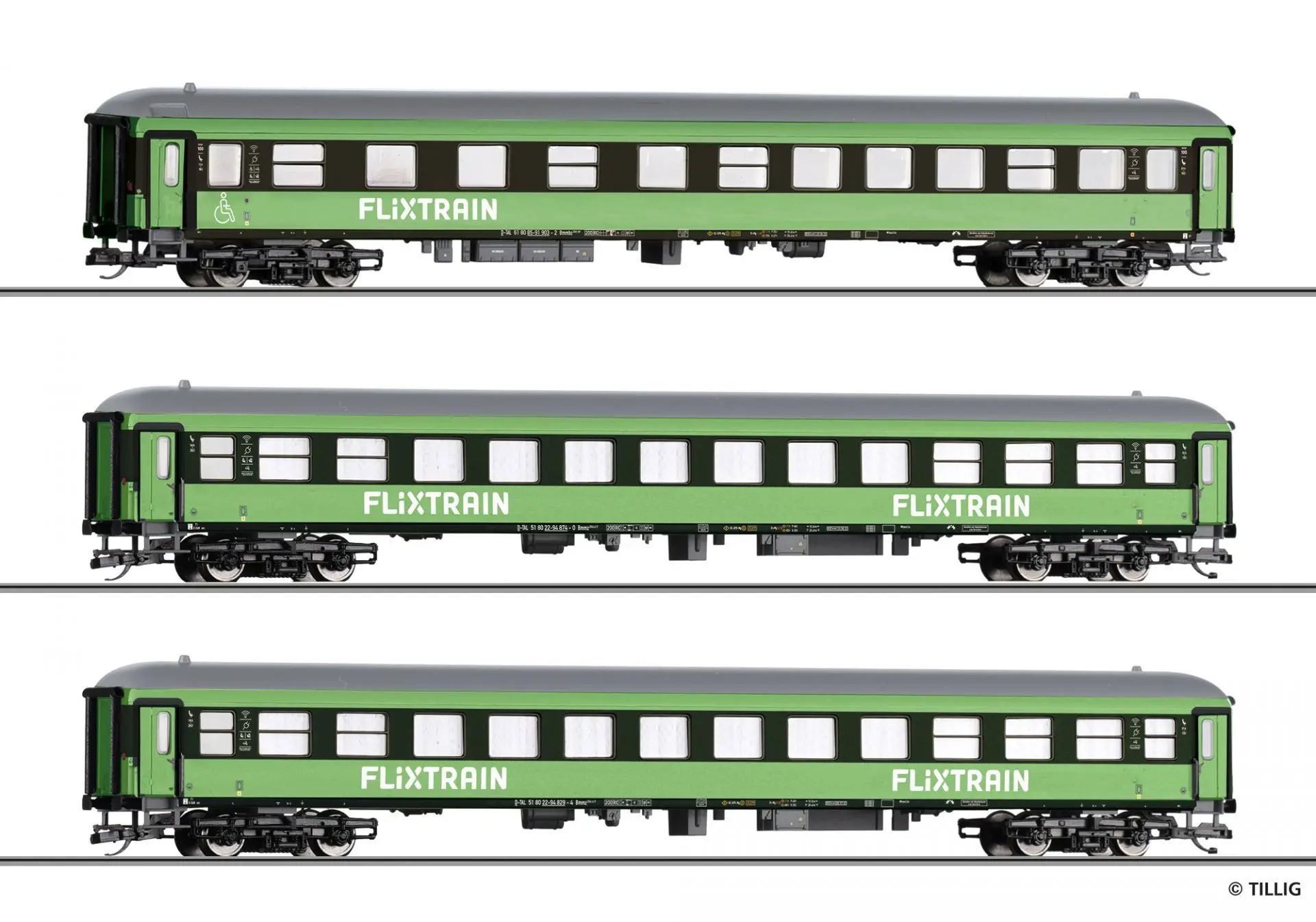 Tillig 01100 - Reisezugwagen Set Flixtrain Ep.VI 3.tlg. TT 1:120