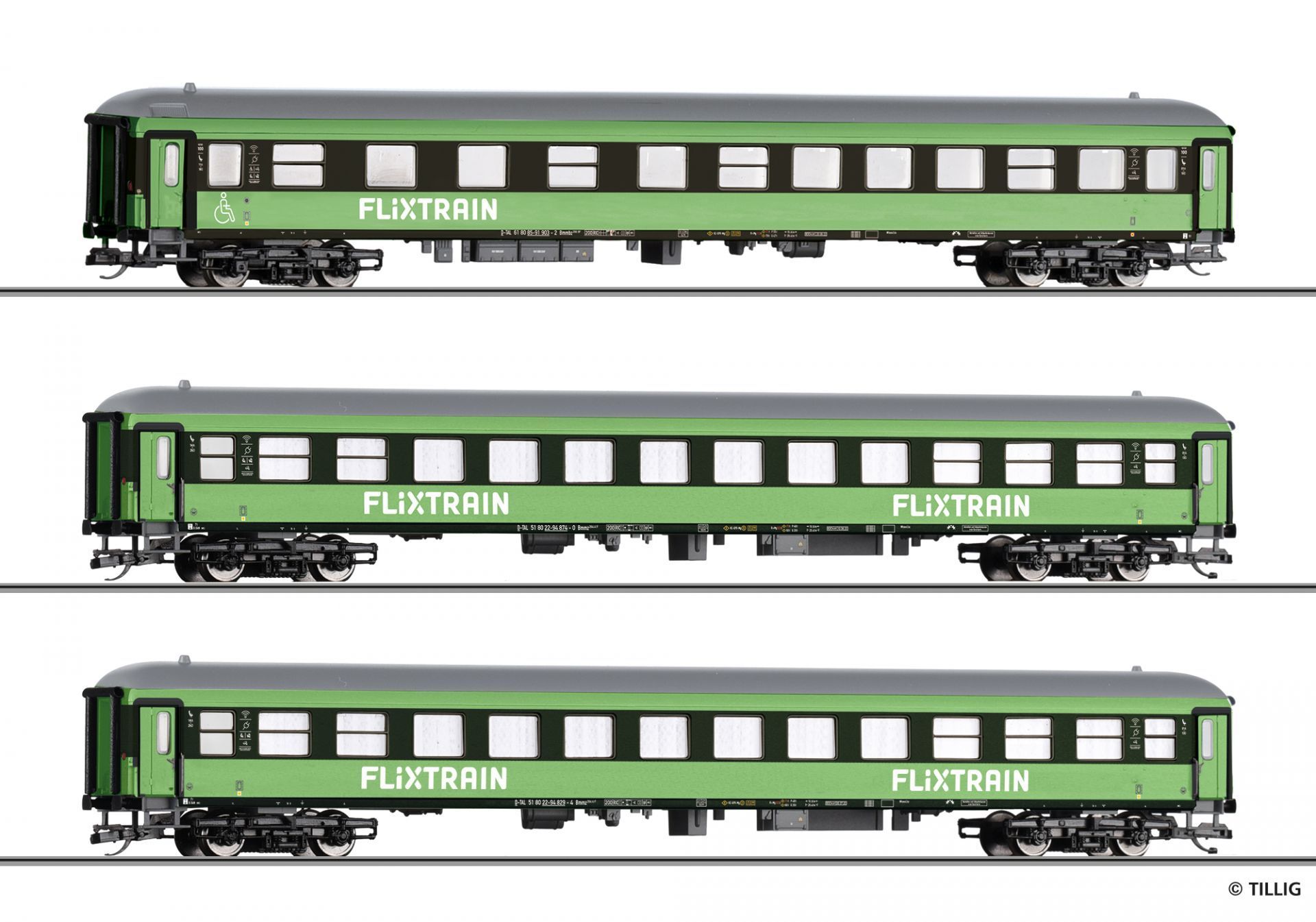 Tillig 01100 - Reisezugwagen Set Flixtrain Ep.VI 3.tlg. TT 1:120