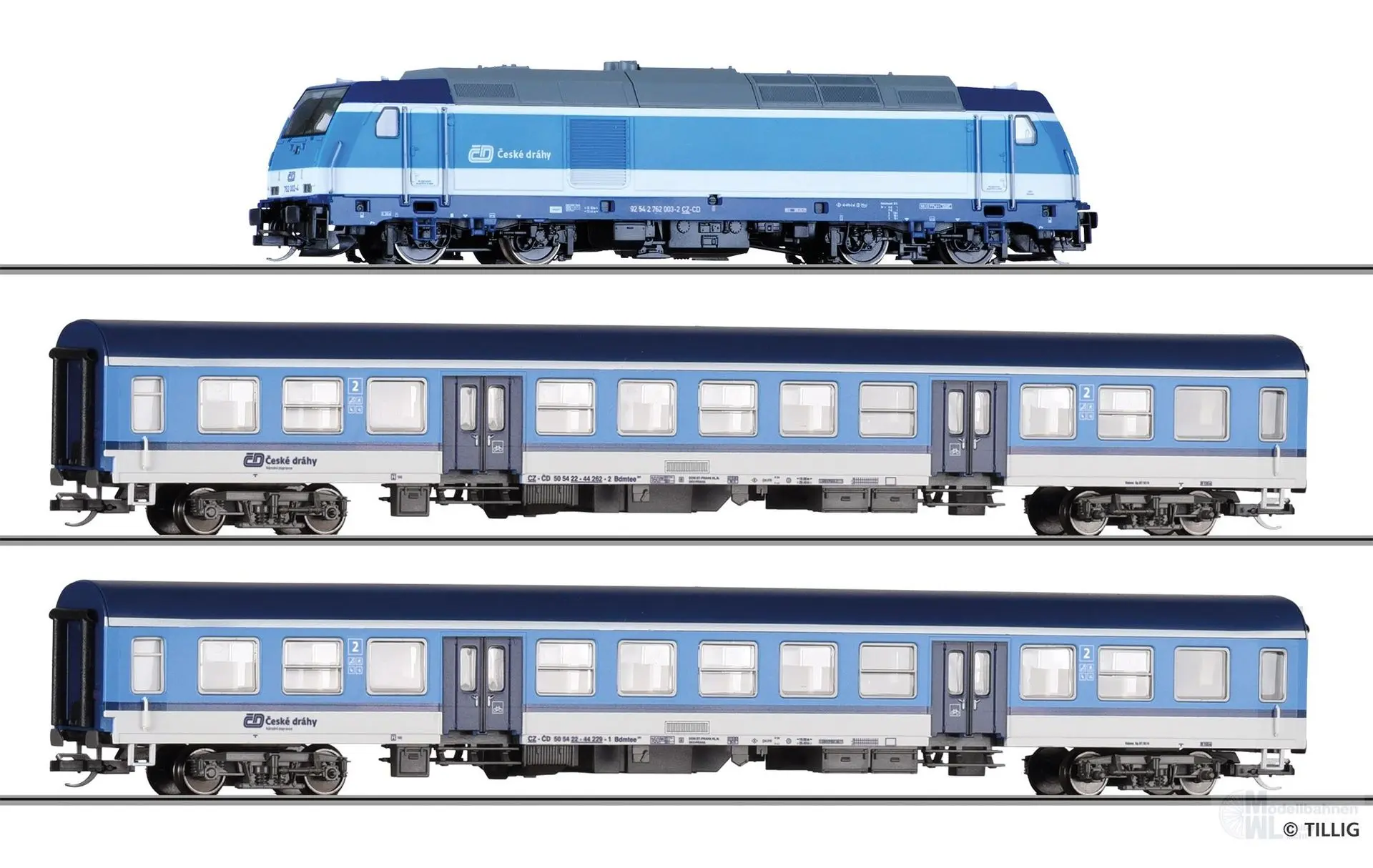 Tillig 01506 - Startset Diesellok TRAXX + 2 Personenwagen CD Ep.VI analog TT 1:120