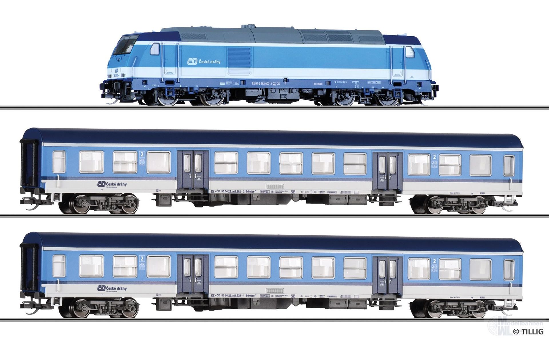 Tillig 01506 - Startset Diesellok TRAXX + 2 Personenwagen CD Ep.VI analog TT 1:120