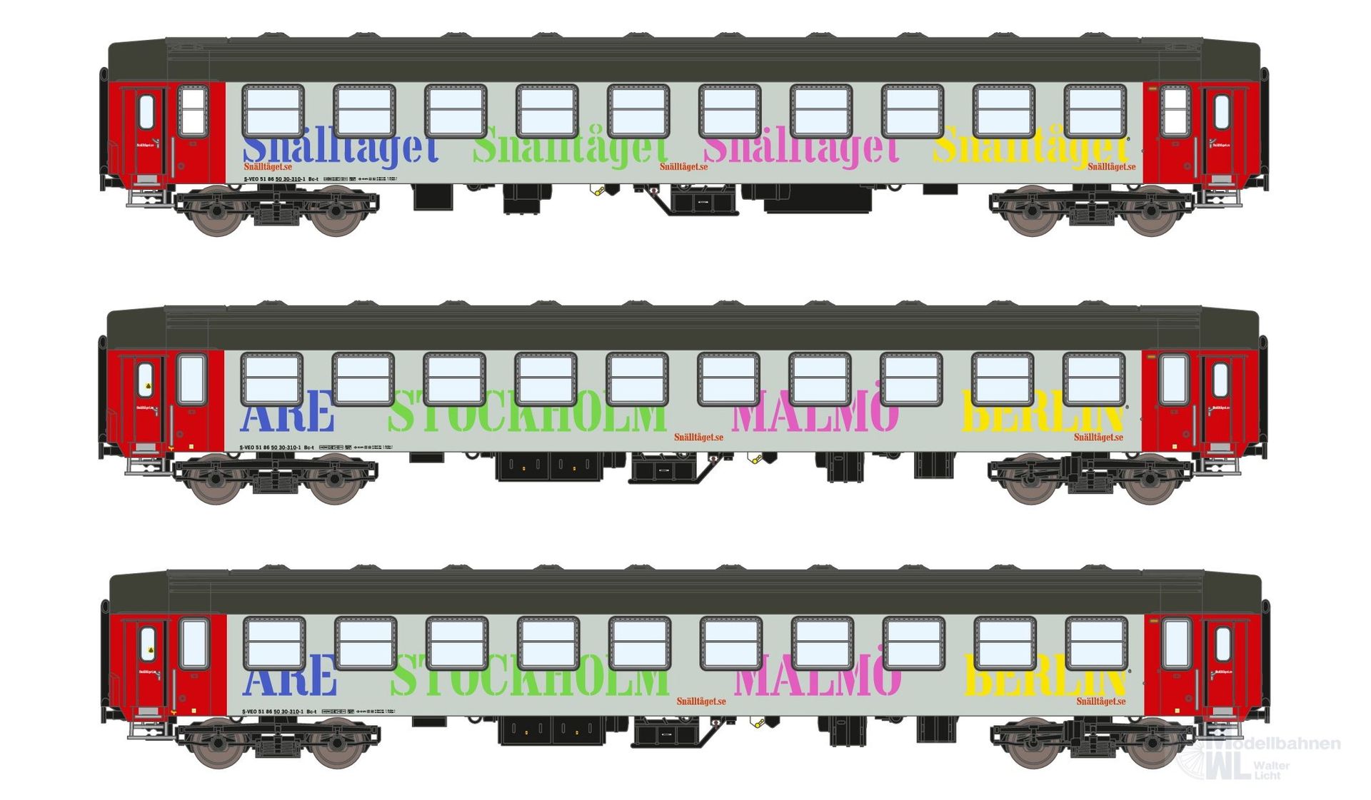 ASM 25500 - Liegewagen Set Snälltaget Ep.V/VI UIC-Y Bc 3.tlg. N 1:160 ASM 25500 - Liegewagen Set Snälltaget Ep.V/VI UIC-Y Bc 3.tlg. N 1:160