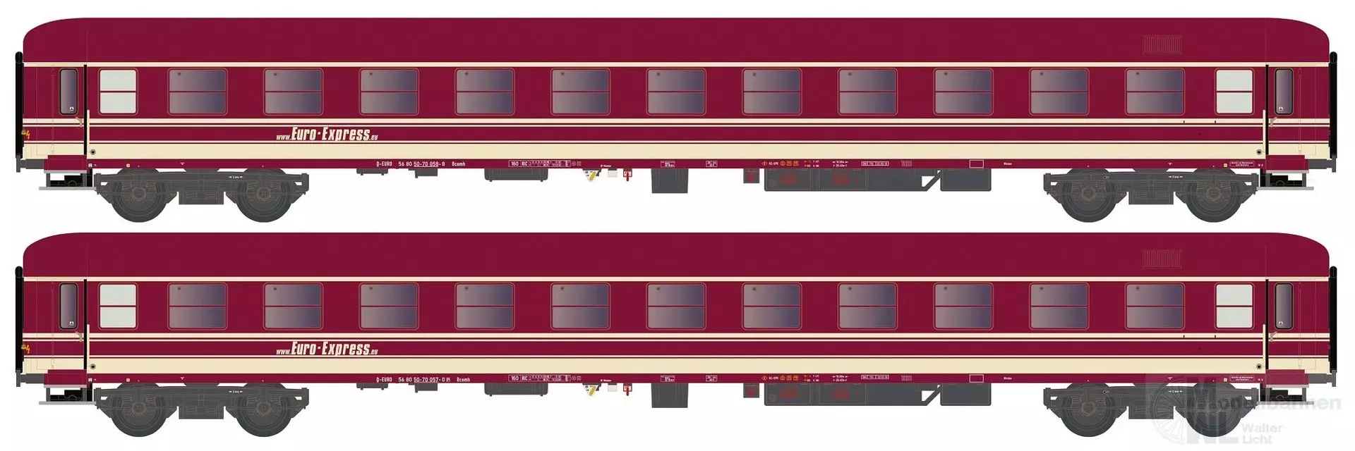 Hobbytrain 22211 - Liegewagen Set Euro-Express Ep.VI Bcm 246 Euro-Express 2.tlg. N 1:160