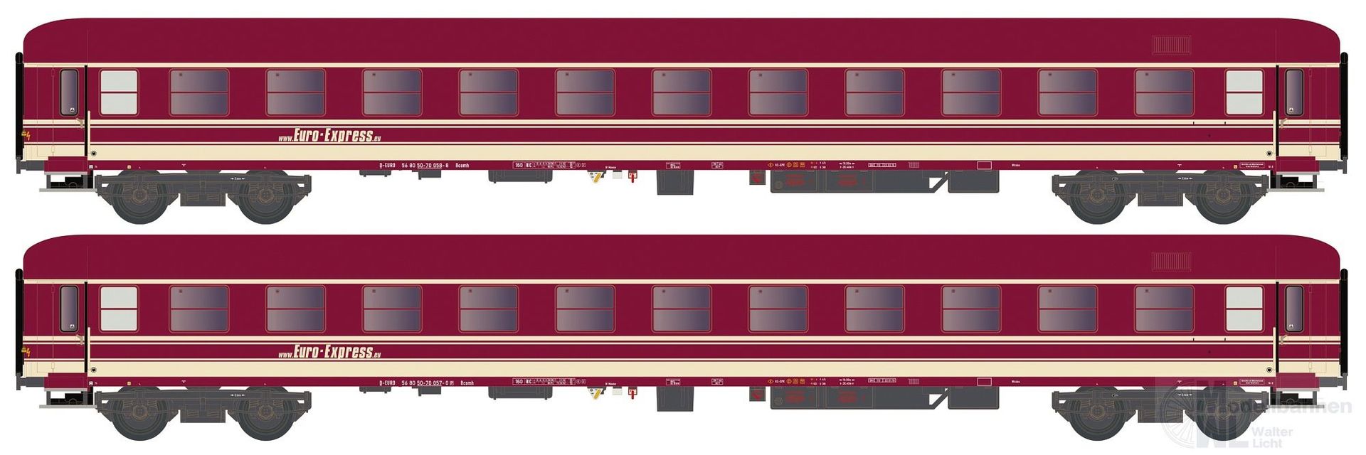 Hobbytrain 22211 - Liegewagen Set Euro-Express Ep.VI Bcm 246 Euro-Express 2.tlg. N 1:160