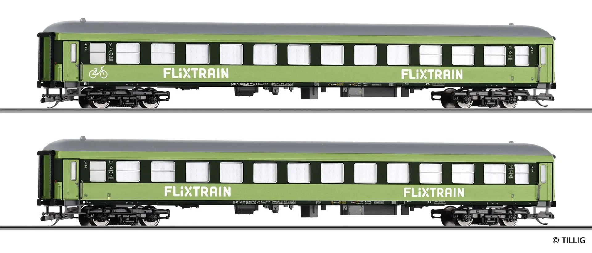 Tillig 01101 - Reisezugwagenset Flix Train Ep.VI 2.tlg. TT 1:120