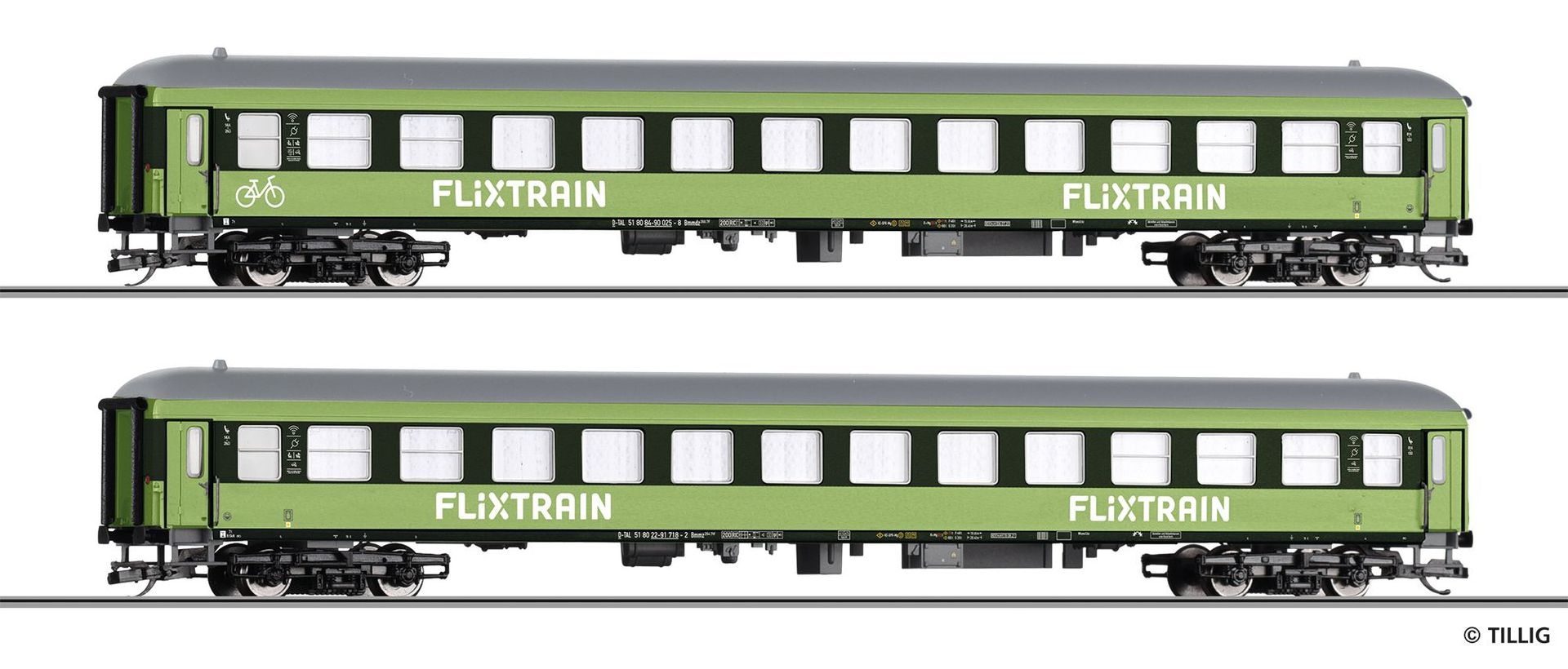 Tillig 01101 - Reisezugwagenset Flix Train Ep.VI 2.tlg. TT 1:120