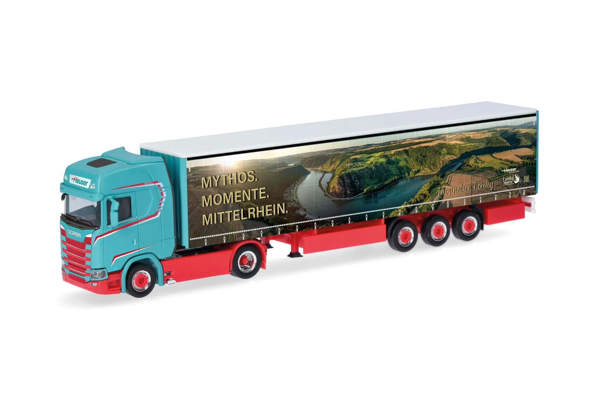 Herpa 321280 - Scania CS 20 Hochdach Gardinenplanen-Sattelzug Spedition Heuser H0 1:87
