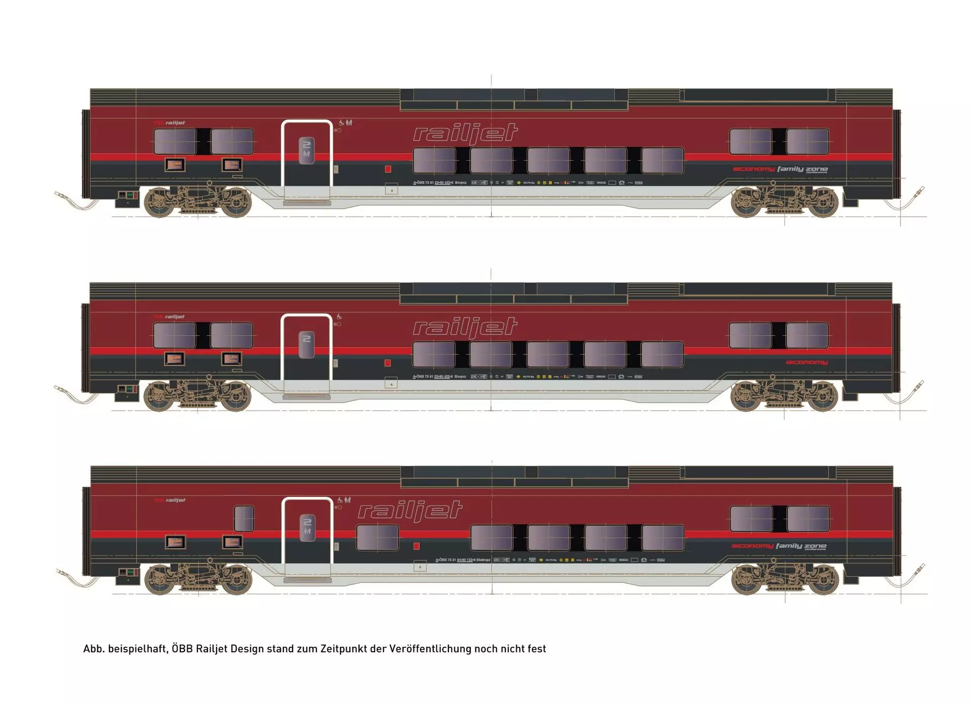 Hobbytrain 25402 - Railjet ÖBB Ep.VI DANI 3-tlg. Mutltifunkt.-Wg. + 2x 2. Klasse Wg. N 1:160