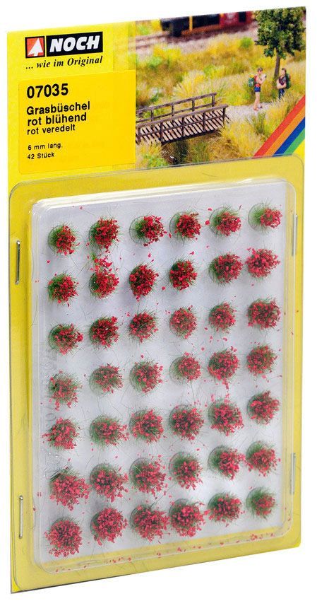 Noch 07035 - Grasbüschel Mini-Set blühend rot, 42 Stück, 6 mm G/1/0/H0/H0m/H0e/TT/N/Z