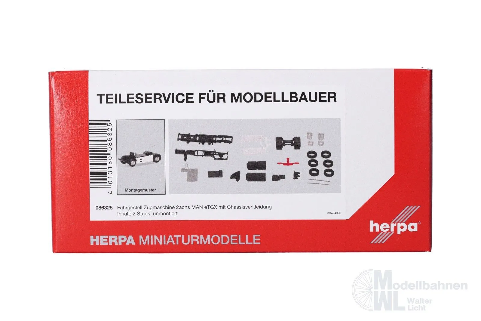 Herpa 086325 - Fahrgestell Zugmaschine 2achs MAN eTGX mit Batteriekästen 2.St. H0 1:87