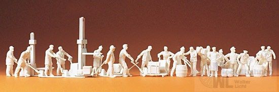 Preiser 16348 - An der Güterhalle 21 Figuren unbemalt H0 1:87