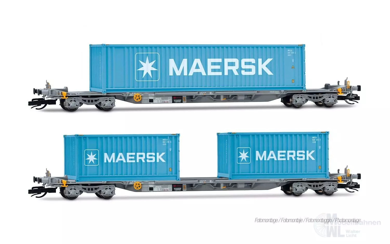 Arnold 9765 - Containertragwagen Set Ep.VI 2.tlg. Container Maersk TT 1:120
