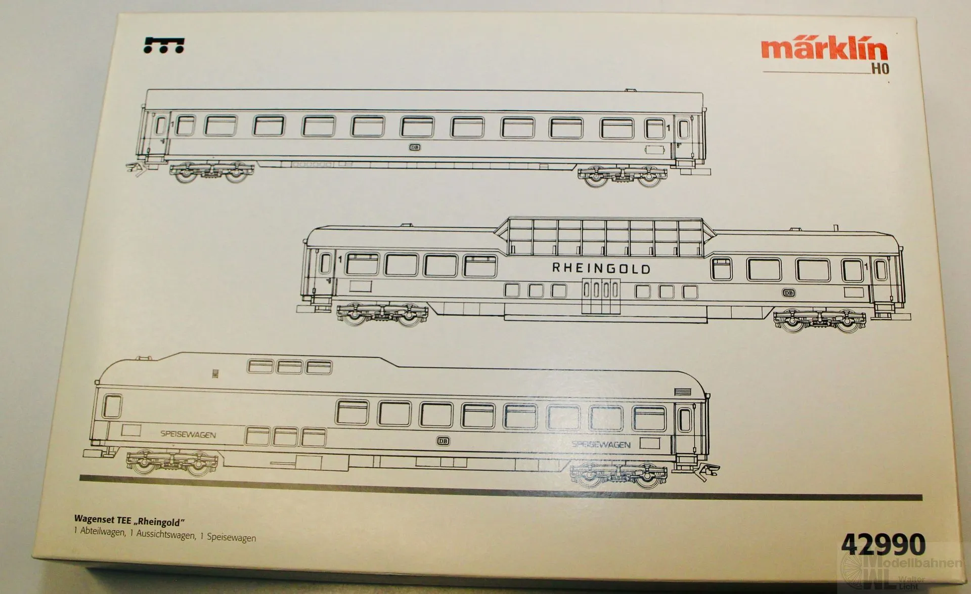 Märklin 42990 - MÄRKLIN - Wagen-Packung Rheingold TEE DB Ep.III/IV 3tlg. H0/WS
