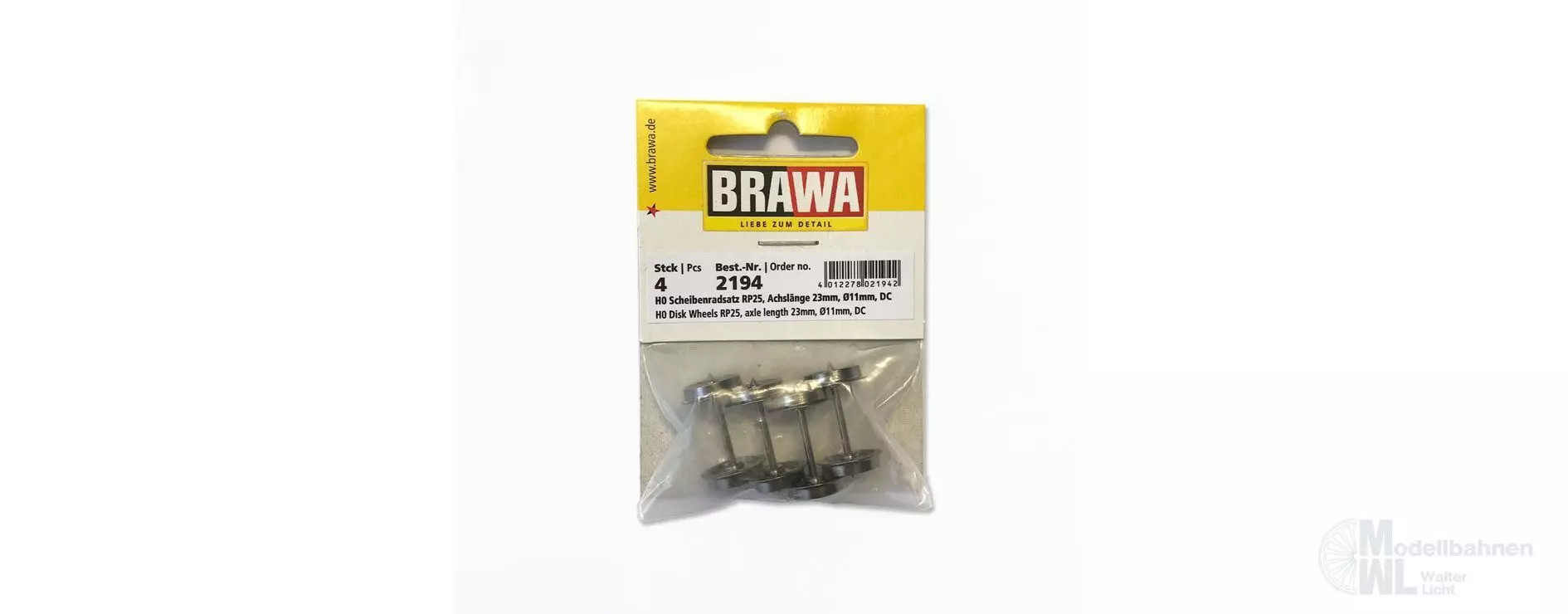Brawa 2194 - Scheiben-Radsatz RP25 Spitzenlagerung 23mm 4 Stück H0/GL