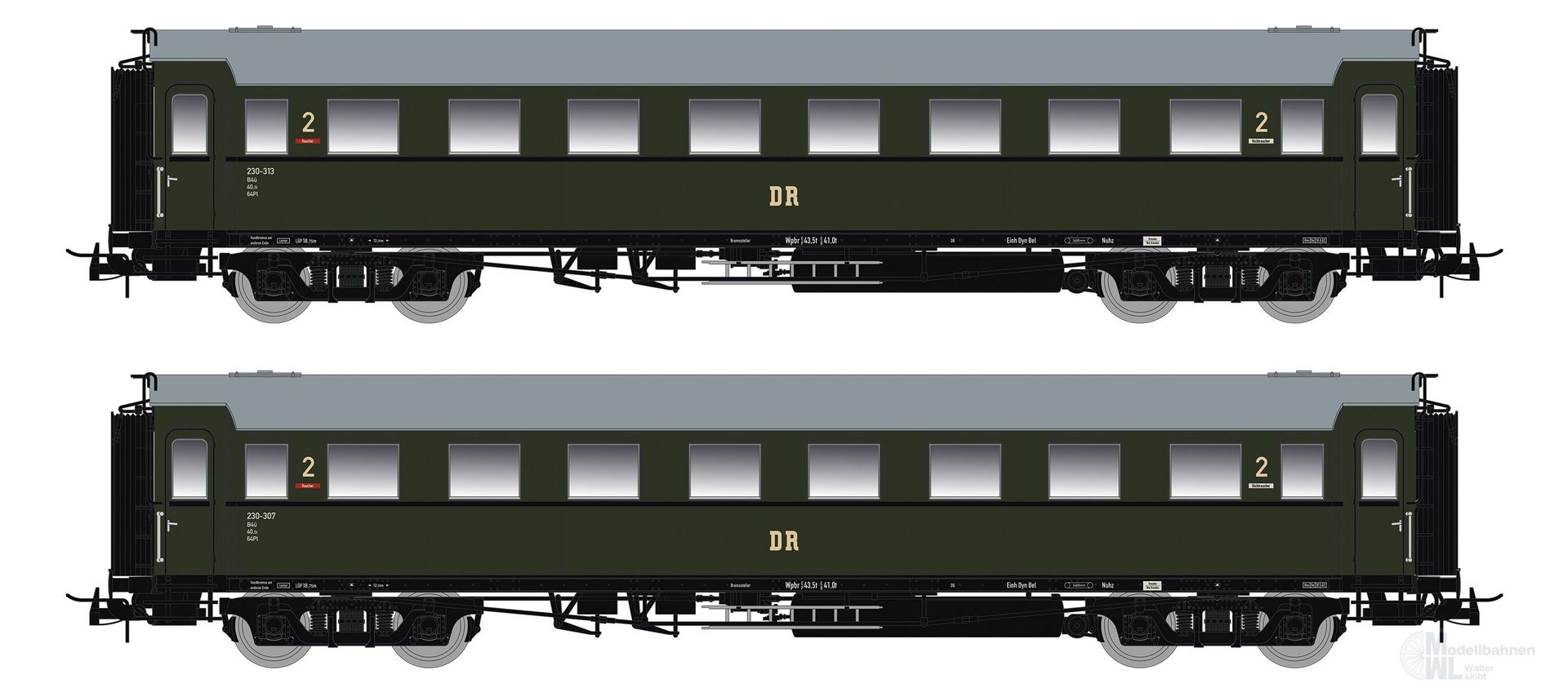 Saxonia Modellbau 87183 - Personenwagen Set DR Ep.III C4Ü Sa 07 2.tlg. Beleuchtung H0/GL