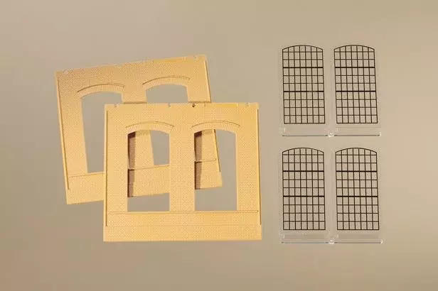 Auhagen 80603 - Wände 2325A gelb, Industriefenste H0 1:87