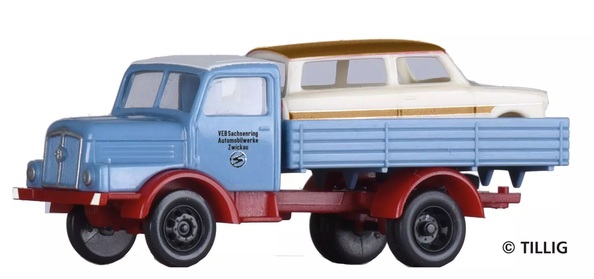 Tillig 19058 - LKW H3A VEB Sachsenring beladen mit Trabant-Karosse TT 1:120