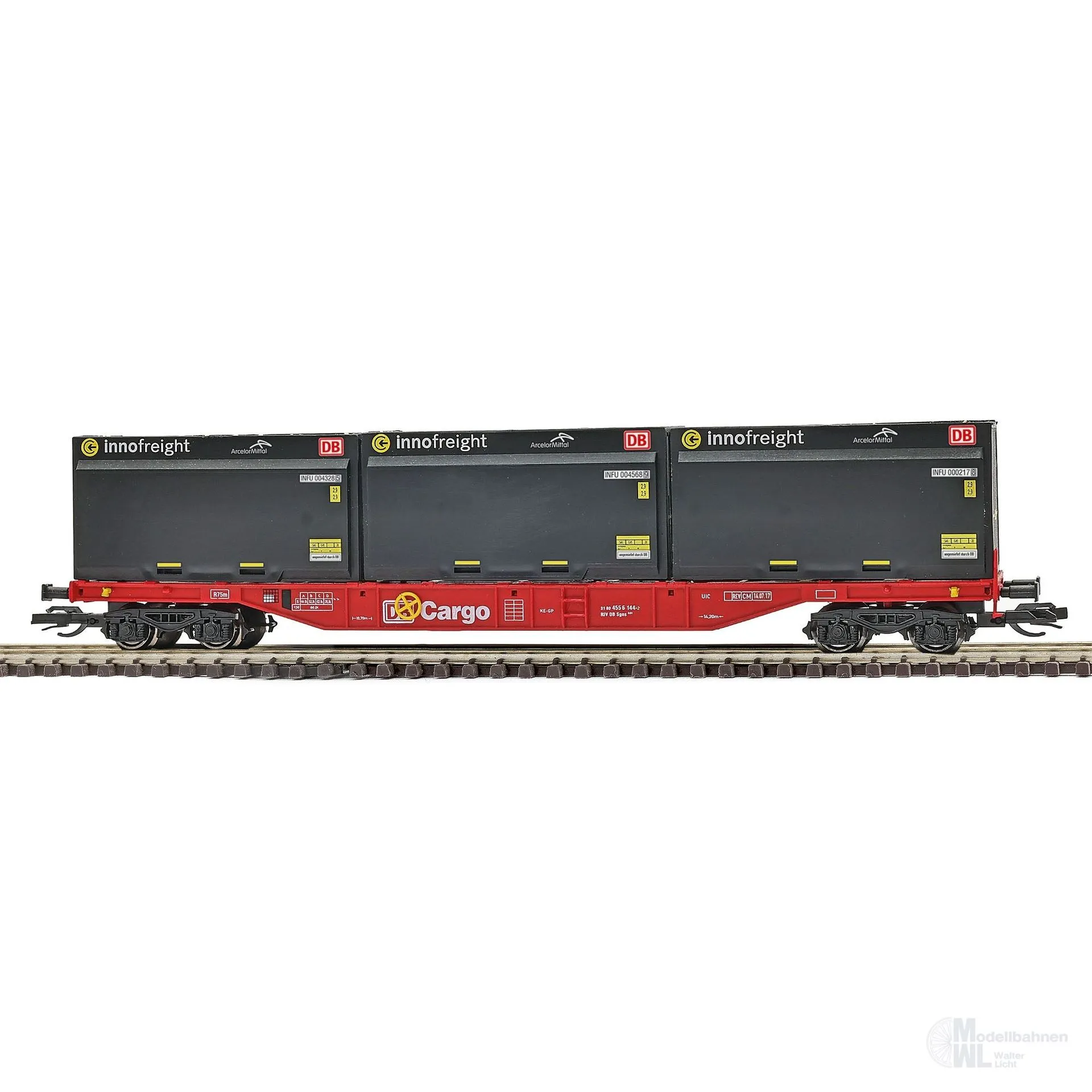 Busch 31100 - Containerwagen DB Ep.VI Sgns691 mit Holzschnitzelcontainern TT 1:120