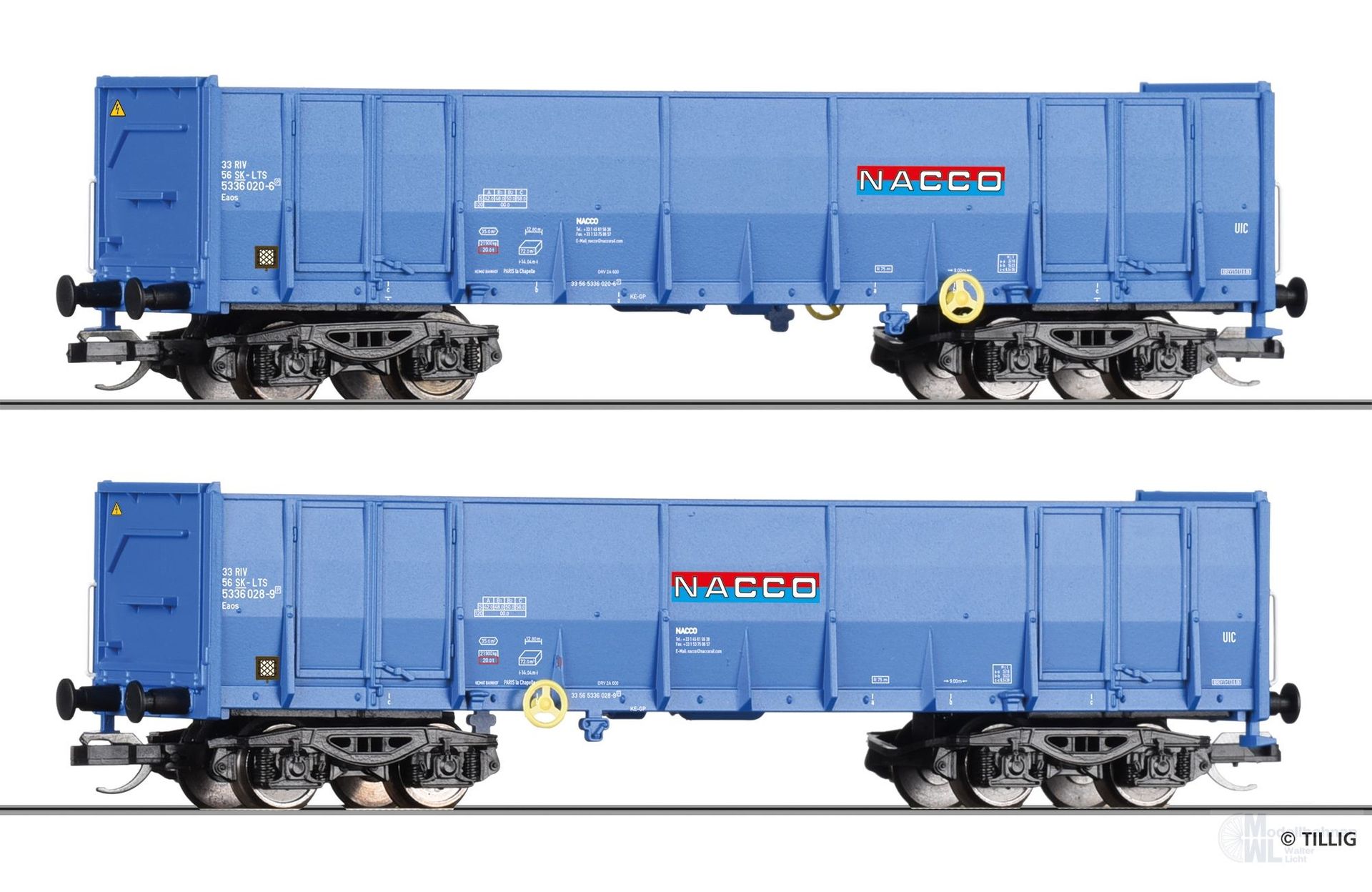 Tillig 01142 - Güterwagen Set NACCO Ep.VI 2.tlg. Typ Eaos TT 1:120