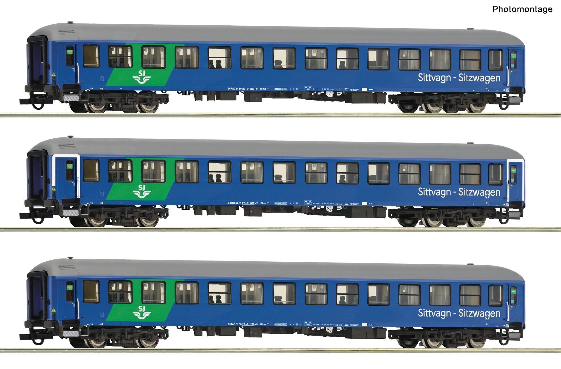 Roco 6200262 - 3er Set Sitzwagen SJ Night