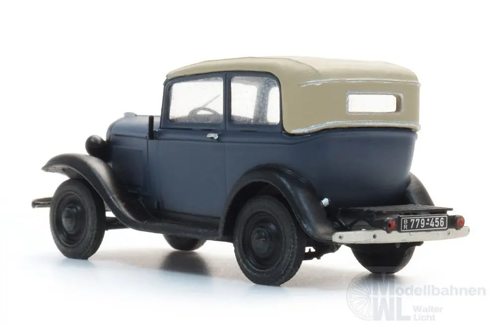 ARTITEC b.v. 387.646 - Opel P4  Dach geschlossen blau Fertigmodell H0 1:87