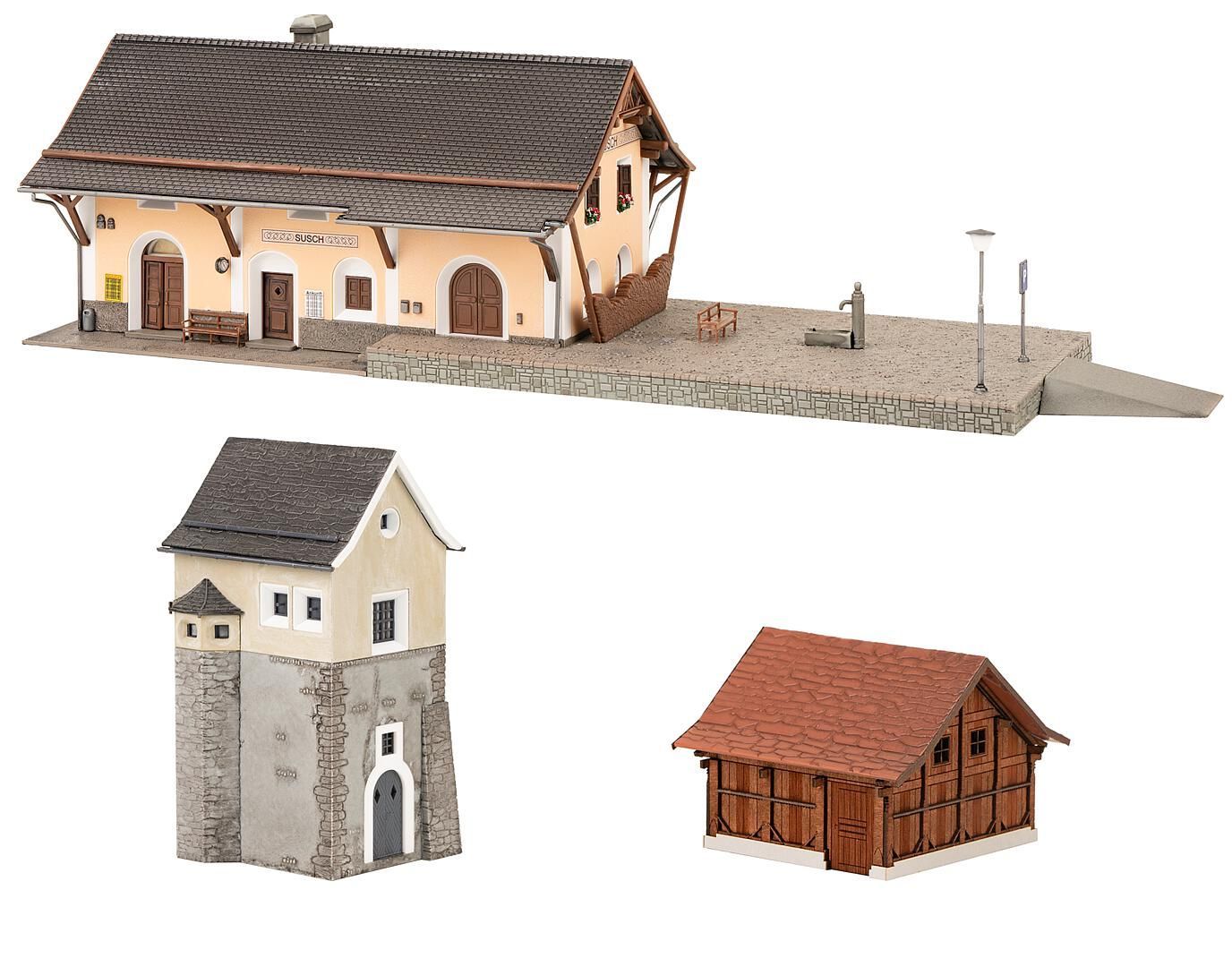 190059_fg_01uq9r8pYHRWyz9 Faller 190059 - Bahnhof-Set Susch H0 1:87