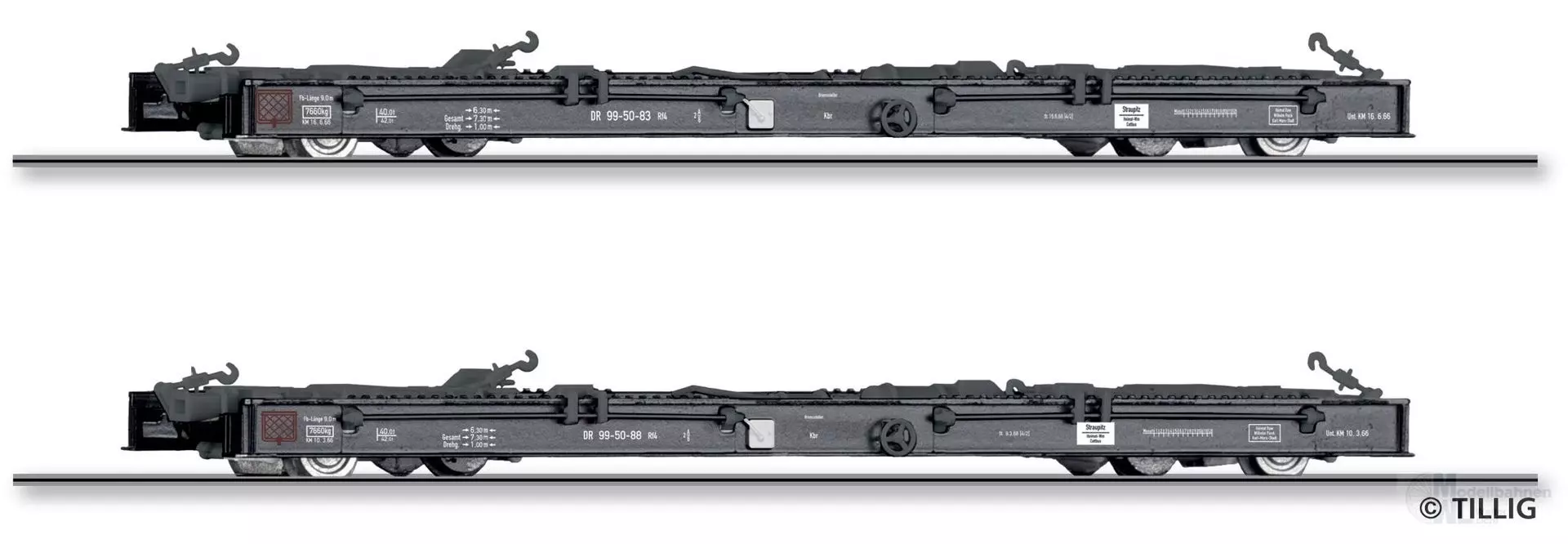 Tillig 15975 - Güterwagen Set DR Ep.III Rollwagen Rf4 2.tlg.H0m