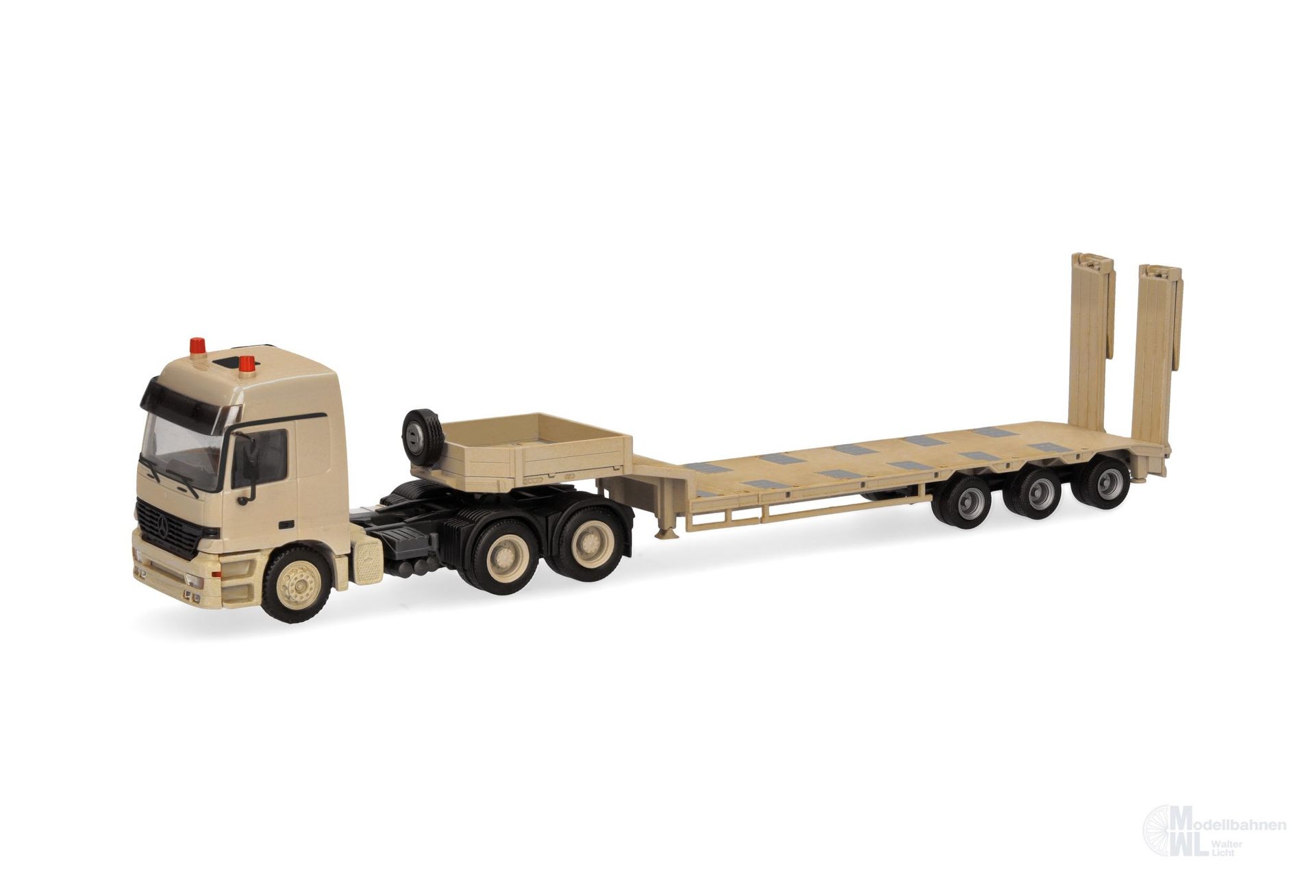 Herpa 747271 - Mercedes-Benz Actros L (96) Tiefladeauflieger-Sattelzug sandbeige H0 1:87