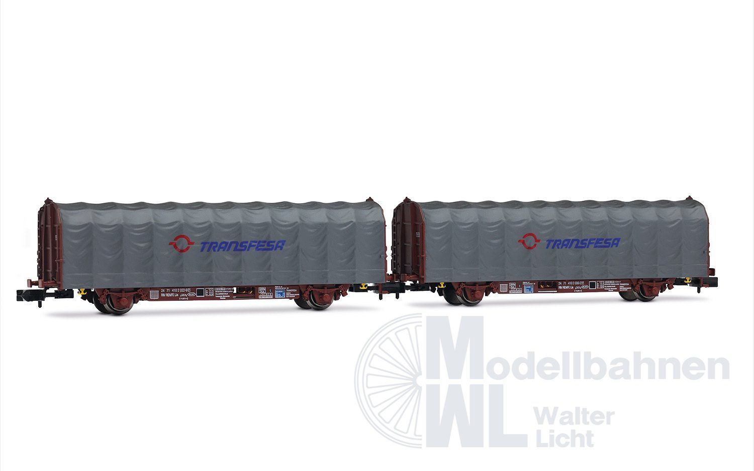 Arnold 6711 - Schiebeplanenwagen Set RENFE Ep.V 2.tlg. Transfesa N 1:160