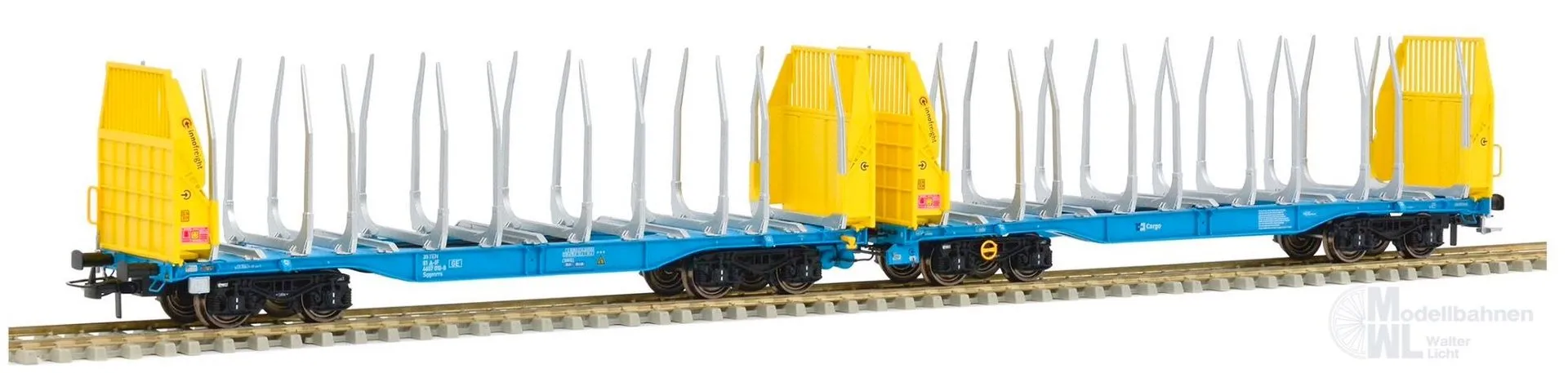 Sudexpress S657111 - Rungenwagen Einheit Innofreight CD Cargo Ep.VI Smart GigaWood gelb/blau H0/GL