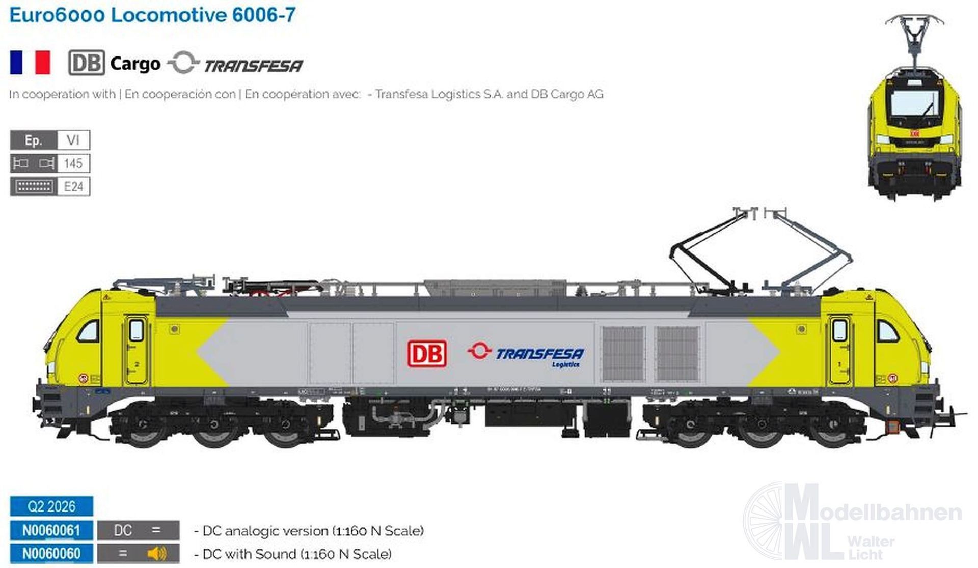 Sudexpress N0060060 - E-Lok Serie 6006 / Euro 6000 DB Cargo Transfesa Ep.VI N 1:160 Sound