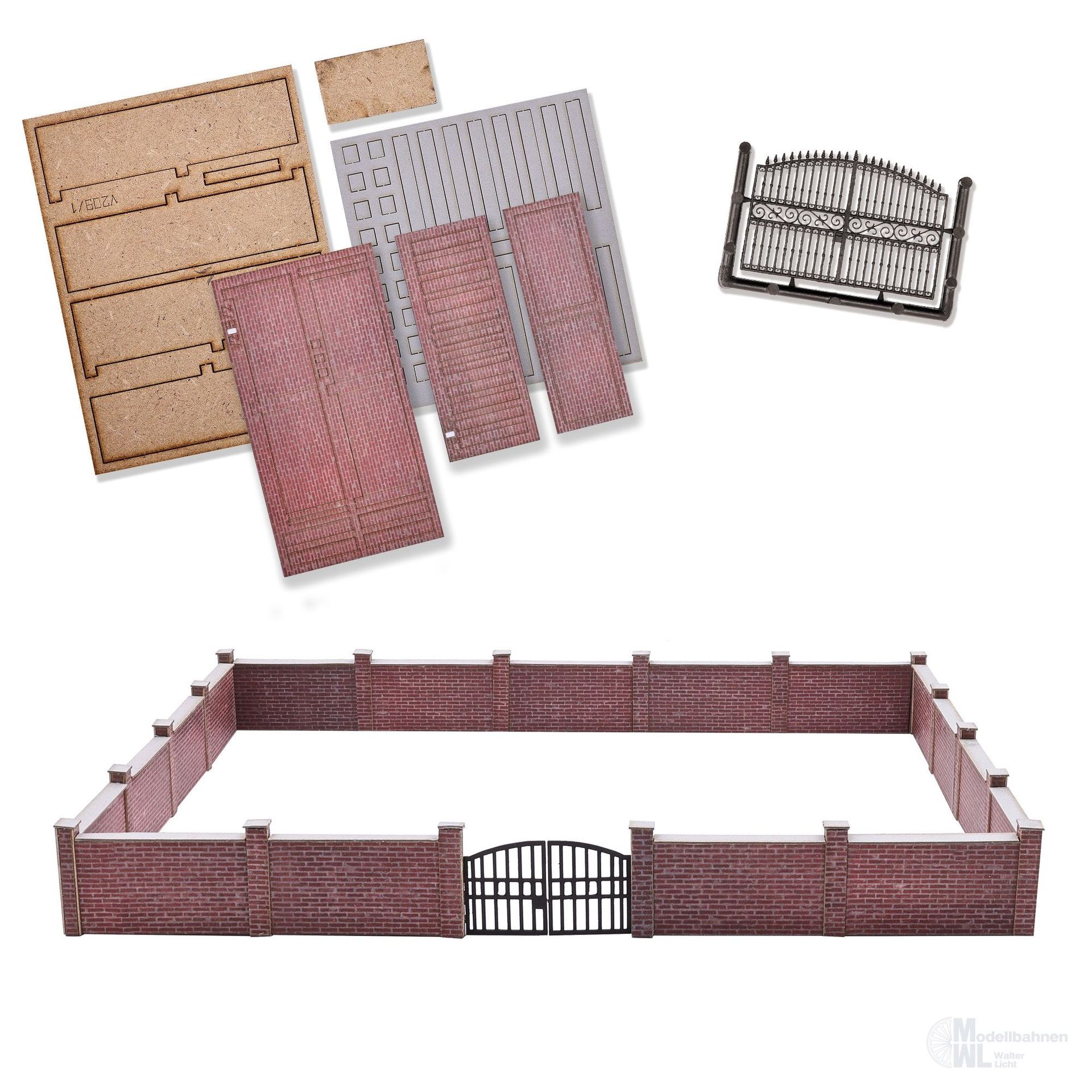 Busch 1125 - Ziegelmauer mit Tor H0 1:87