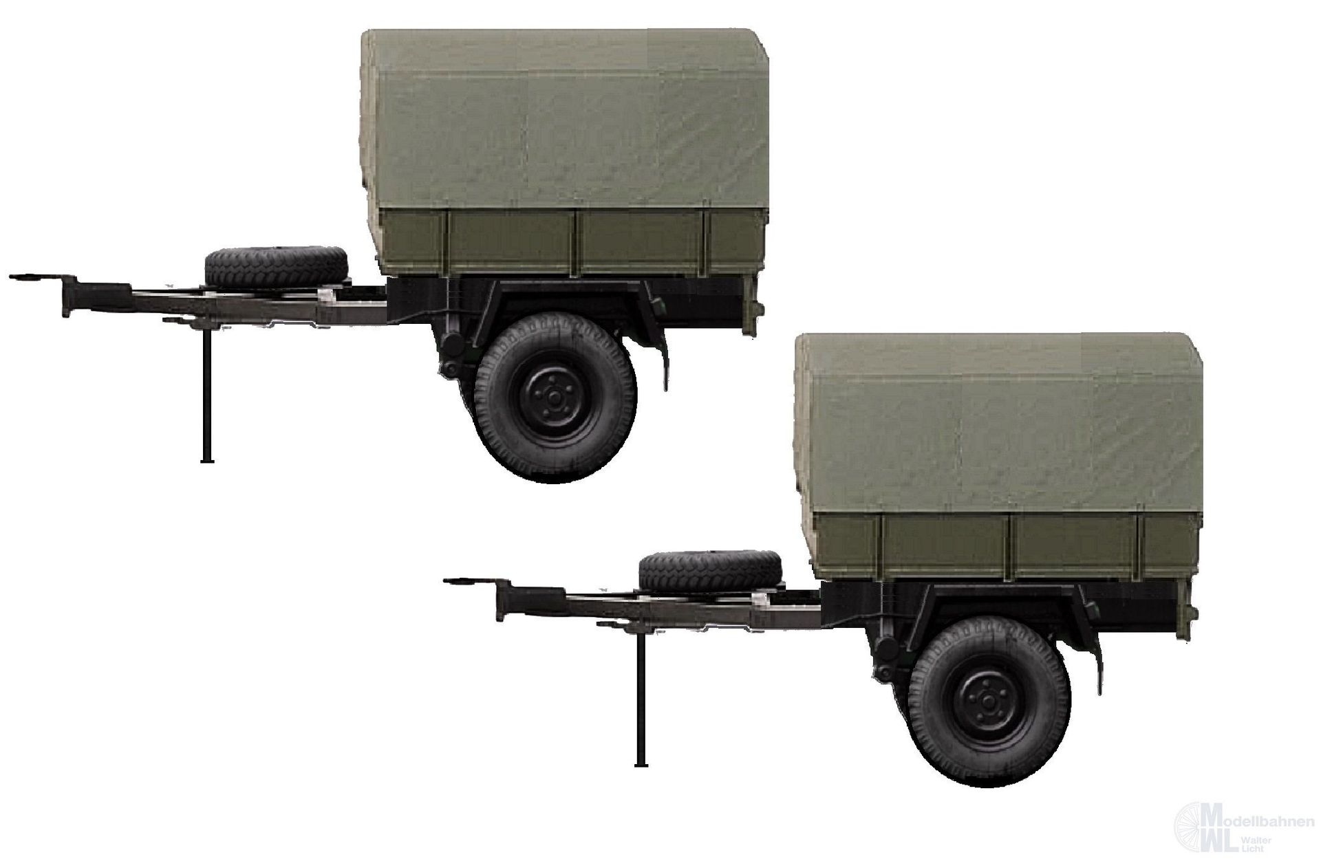 NPE NA88321 - Anhänger Pritsche/Plane - Militärgrün 2 Stück H0 1:87
