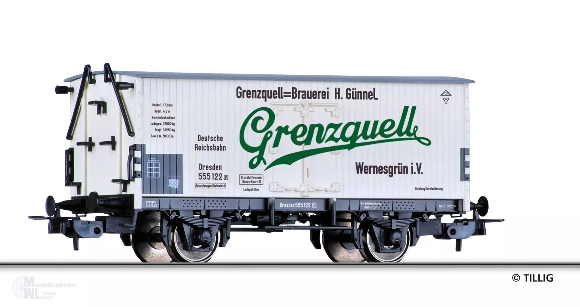 Tillig 77069 - Kühlwagen DRG Ep.II Brauerei Grenzquell H0/GL