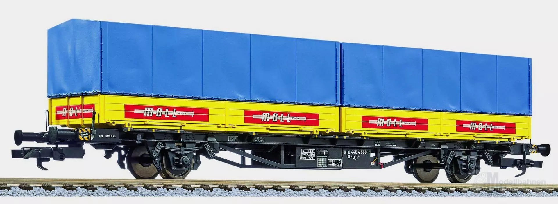 Liliput 235224 - Containertragwagen DB Ep.IV Lgjs 571.1 Wechselpritschen MOLL Spedition H0
