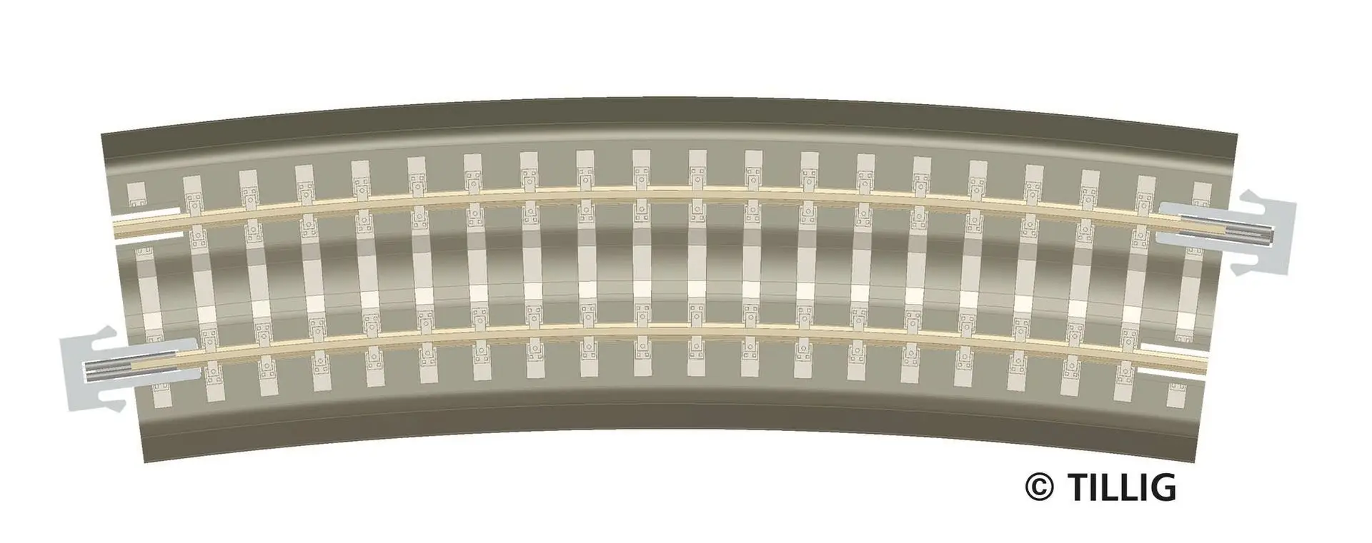 Tillig 83771 - Bettungsgleis Gleis gebogen R 396 mm/15° grau TT 1:120