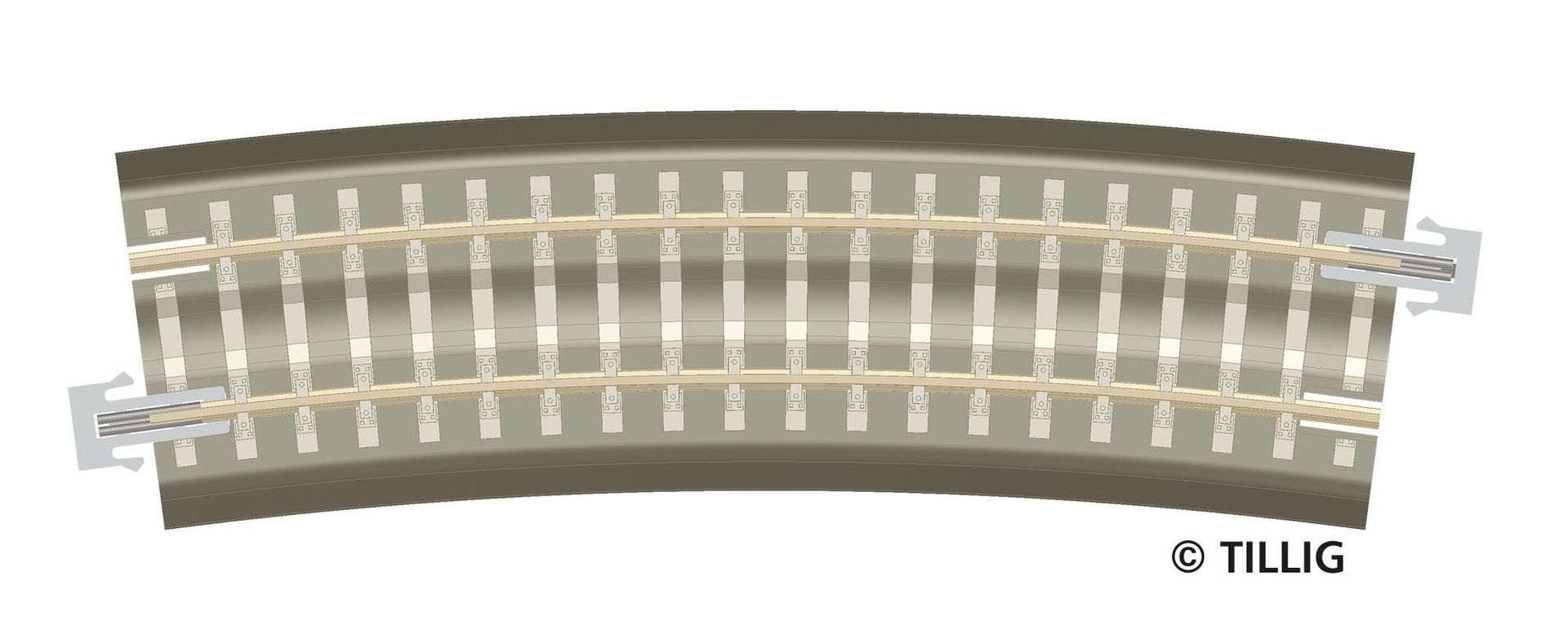 Tillig 83771 - Bettungsgleis Gleis gebogen R 396 mm/15° grau TT 1:120