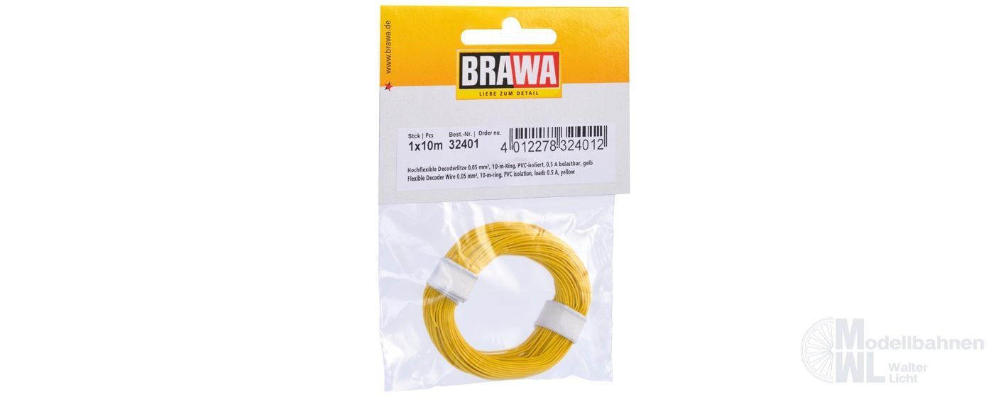Brawa 32401 - Decoderlitze 0.05qmm gelb 10 Meter