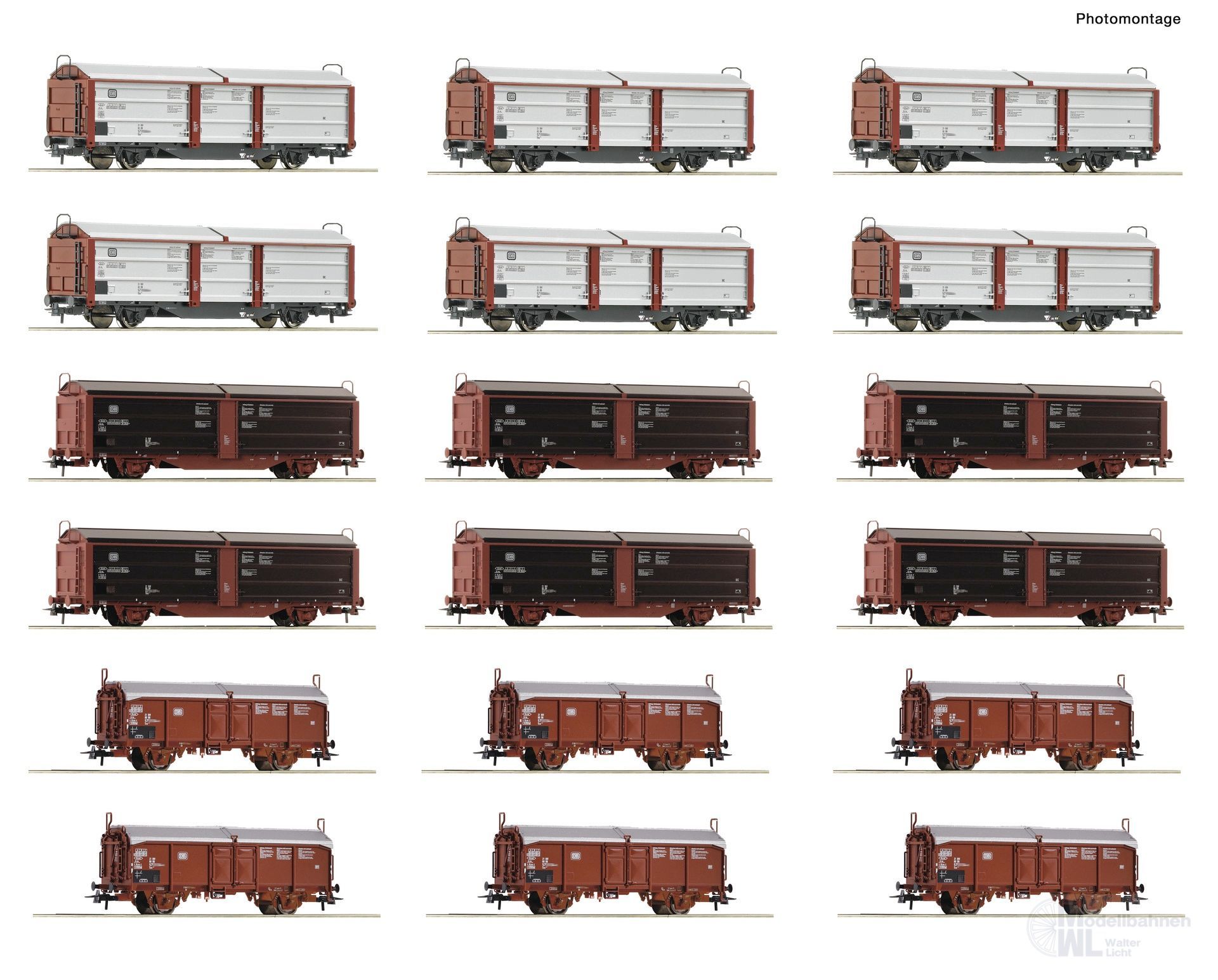 Roco 6600340 - Güterwagen Set DB Ep.IV Rangierbahnhof Schiebewand-/Dach-Wagen 18.tlg. H0