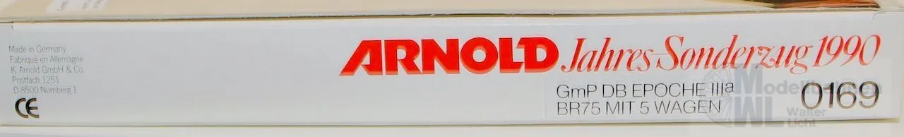 Arnold 0169 - ARNOLD - Jahres Sonderzug 1990 Dampflok BR 75 1107 und 5 Wagen DB N 1:160