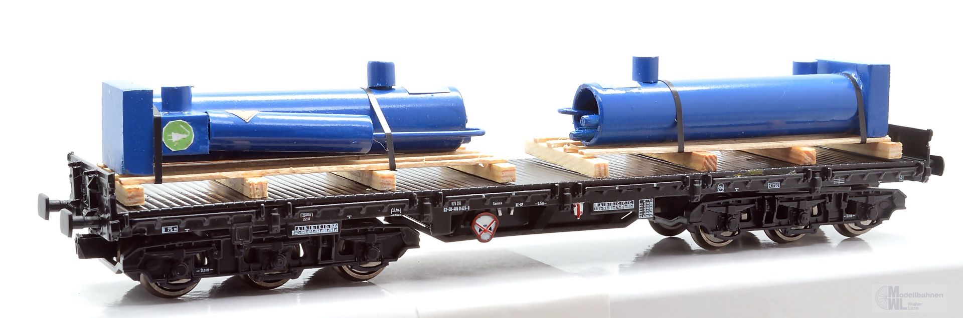 NPE NW22970 - Schwerlastwagen DB Ep.IV Samms-u 454 beladen mit Maschinenteil blau H0/GL