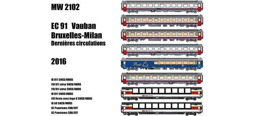 LS Models MW2102 - PersonenwagenSet  SNCB / SBB Ep.VI EC91 Vauban 8.tlg. H0/GL