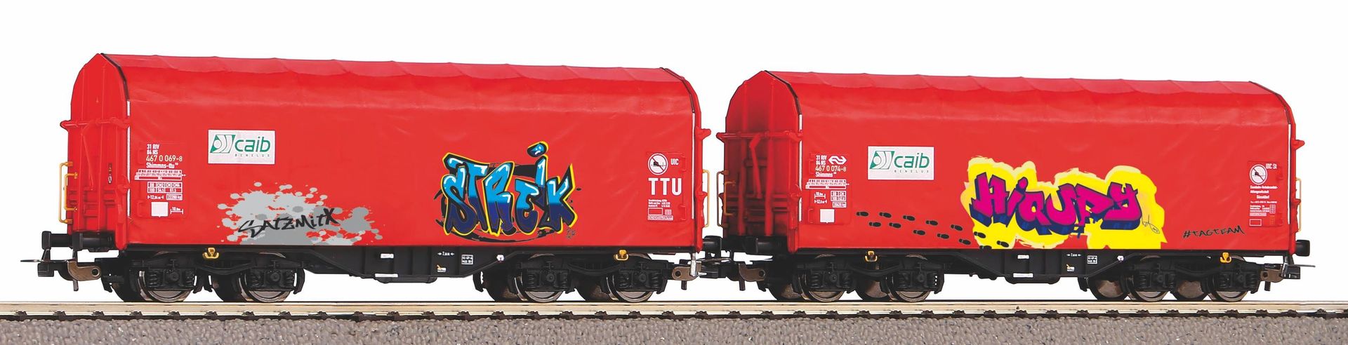 Piko 58257 - Schiebeplanenwagen Set NS Ep.V 2.tlg. mit Graffiti H0/GL