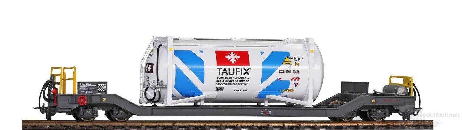 Bemo 2289149 - Containertragwagen RhB Ep.VI Sb-v 7729 mit Streuzalscontainer Taufix H0m
