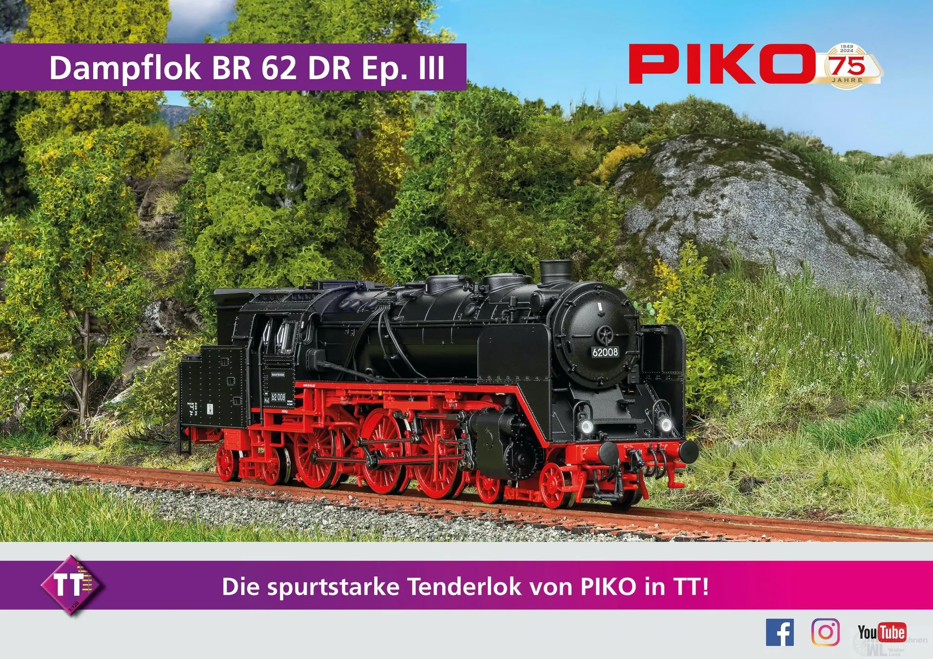 Piko 47141 - Dampflok BR 62 DR Ep.III TT 1:120 SOUND
