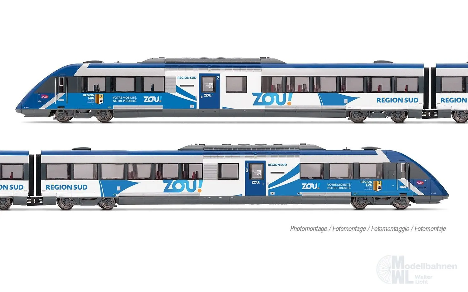 Jouef 2482 - Triebwagen X 72500 SNCF Ep.VI PACA ZOU 2.tlg. H0/GL