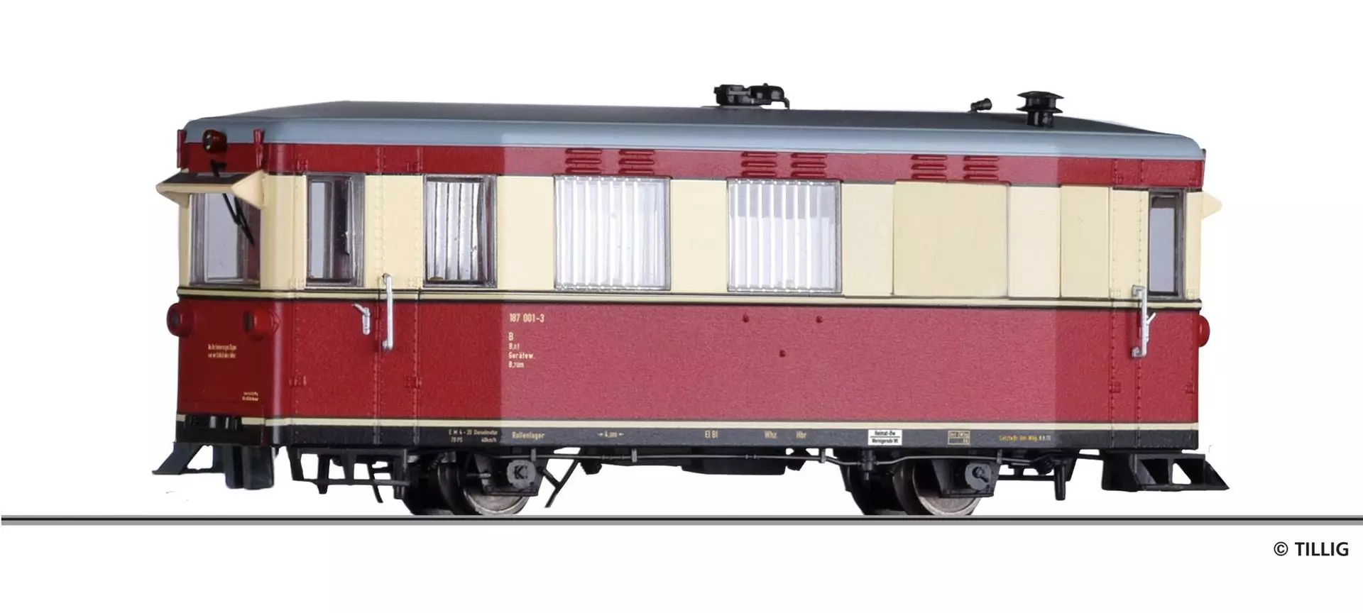 Tillig 02945 - Triebwagen BR 187 001-3 DR Ep.IV Hilfsgerätewagen H0m