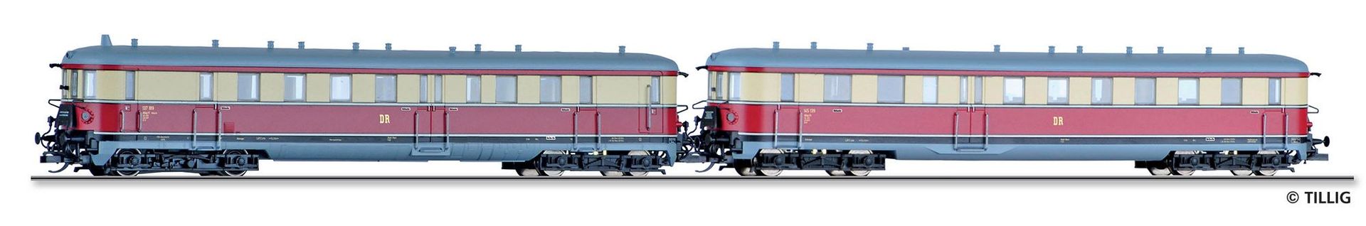 Tillig 02857 - Triebwagen VT 137 DR Ep.III mit Steuerwagen TT 1:120 Tillig 02857 - Triebwagen VT 137 DR Ep.III mit Steuerwagen TT 1:120