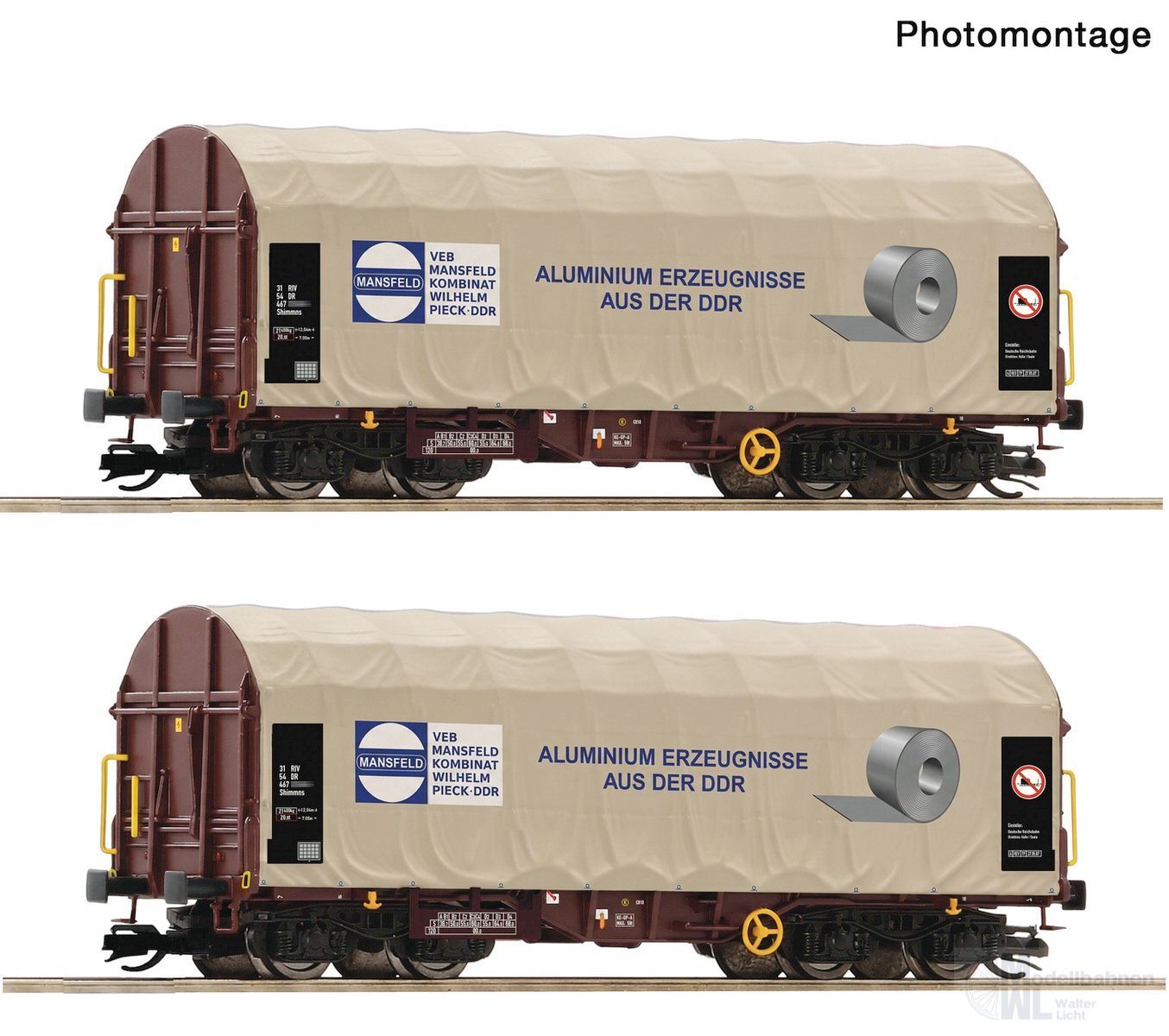 Roco 6680057 - Schiebeplanenwagen Set DR Ep.IV Mansfeld 2.tlg. TT 1:120
