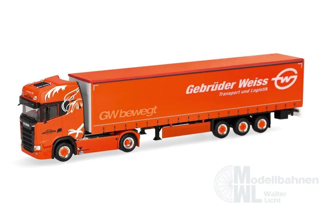 Herpa 320771 - Scania CS 20 Hochdach Gardinenplanen-Sattelzug Mischa Berger Transporte/G